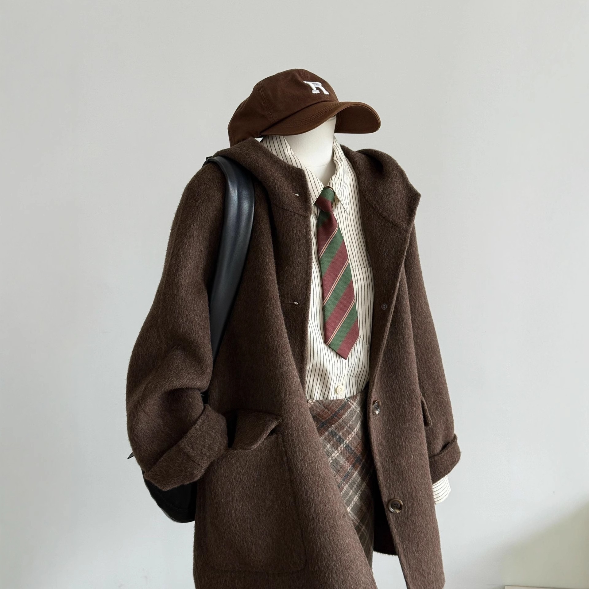 2025 Autumn Winter New Double-Sided Cashmere Loose Duffle Hooded Mid-Length Petite Woolen Coat_voghion.com