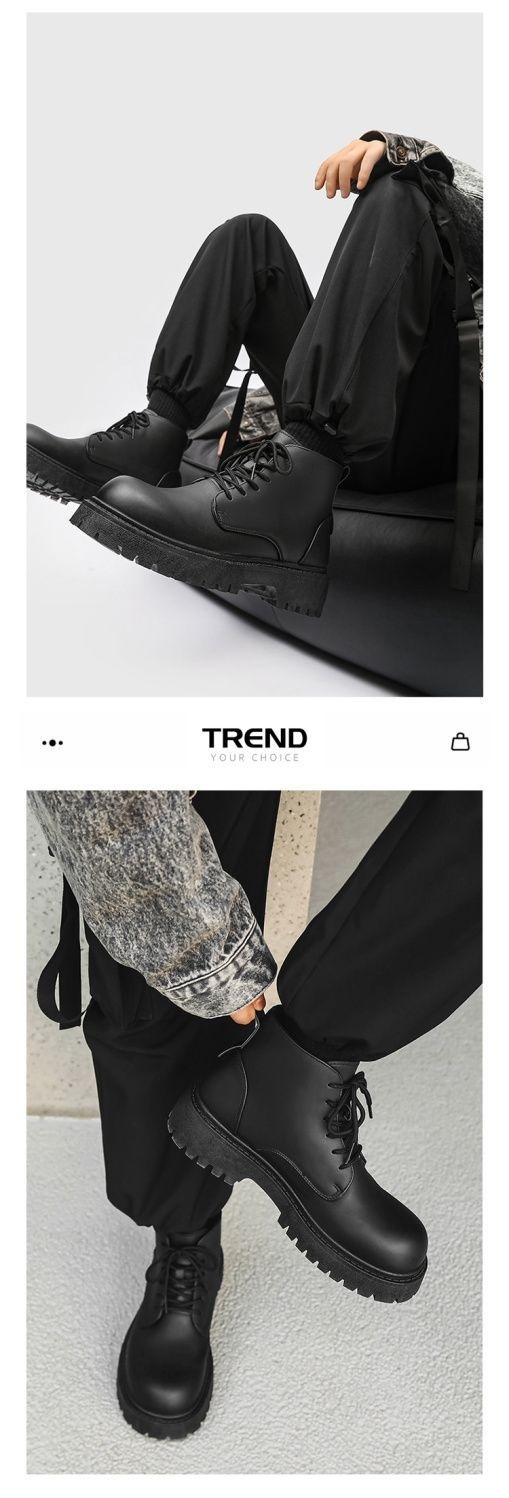 Bottes montantes Derby à gros bout, style britannique et hongkongais, en cuir noir, pour homme, rehaussantes, idéales pour le travail._voghion.com