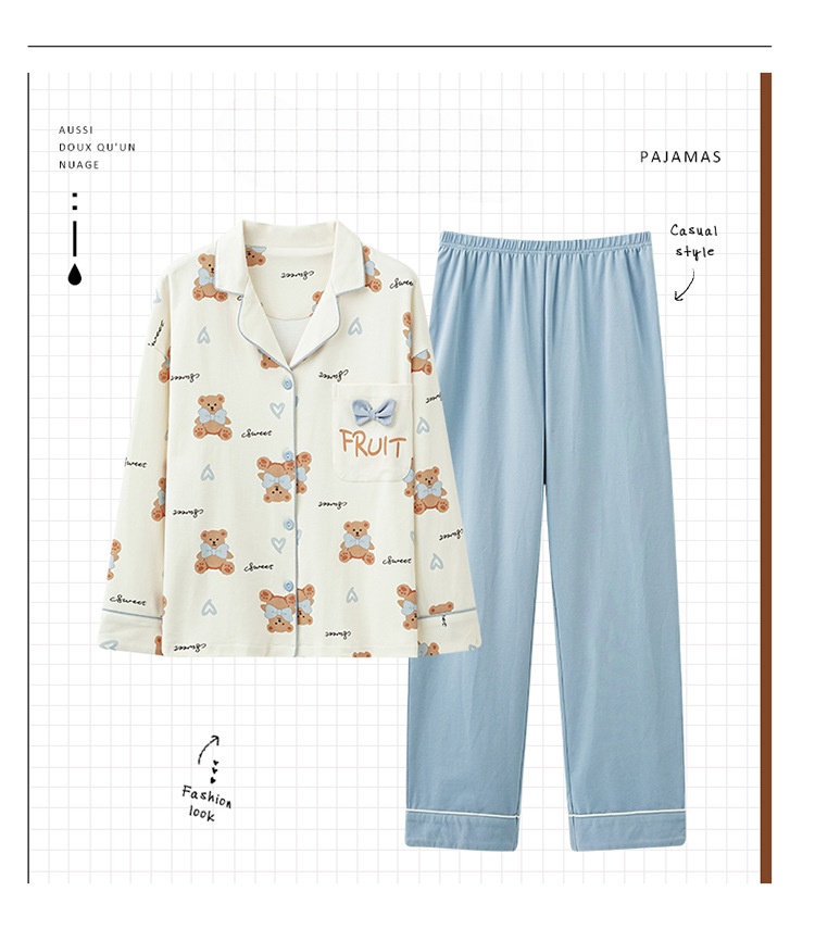 Pigiama da donna ChicShe, primavera e autunno, in puro cotone, con maniche a cardigan e pantaloni lunghi, set casual, ampio, indossabile, un pezzo_voghion.com