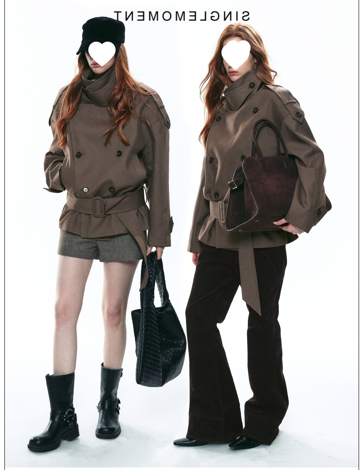 2W French Retro Large Stand Collar Wide Shoulder Short Double-Breasted Waist-Tie Trench Coat For Women_voghion.com