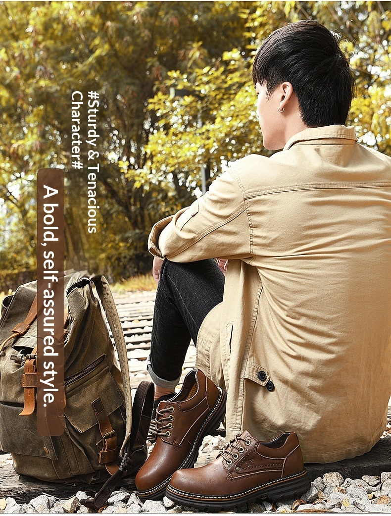 Chaussures de travail d'extérieur WalkPrime en cuir véritable de vachette, transfrontalières européennes et américaines, avec large embout de sécurité, résistantes à l'usure et antidérapantes._voghion.com