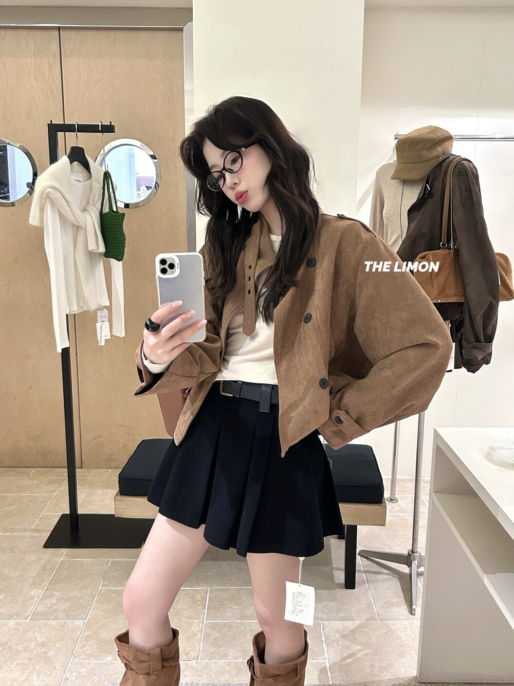 2025 Autumn Women's Clothing The Lemon Green Tea Retro Suede Jacket Coat For Women Stand Collar Short Top_voghion.com