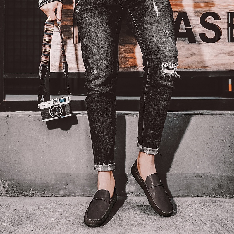 Voyage Voyage Mocasines informales británicos de estilo coreano sin cordones para conducir en verano, zapatos de hombre a la moda, transpirables y cómodos al por mayor_voghion.com