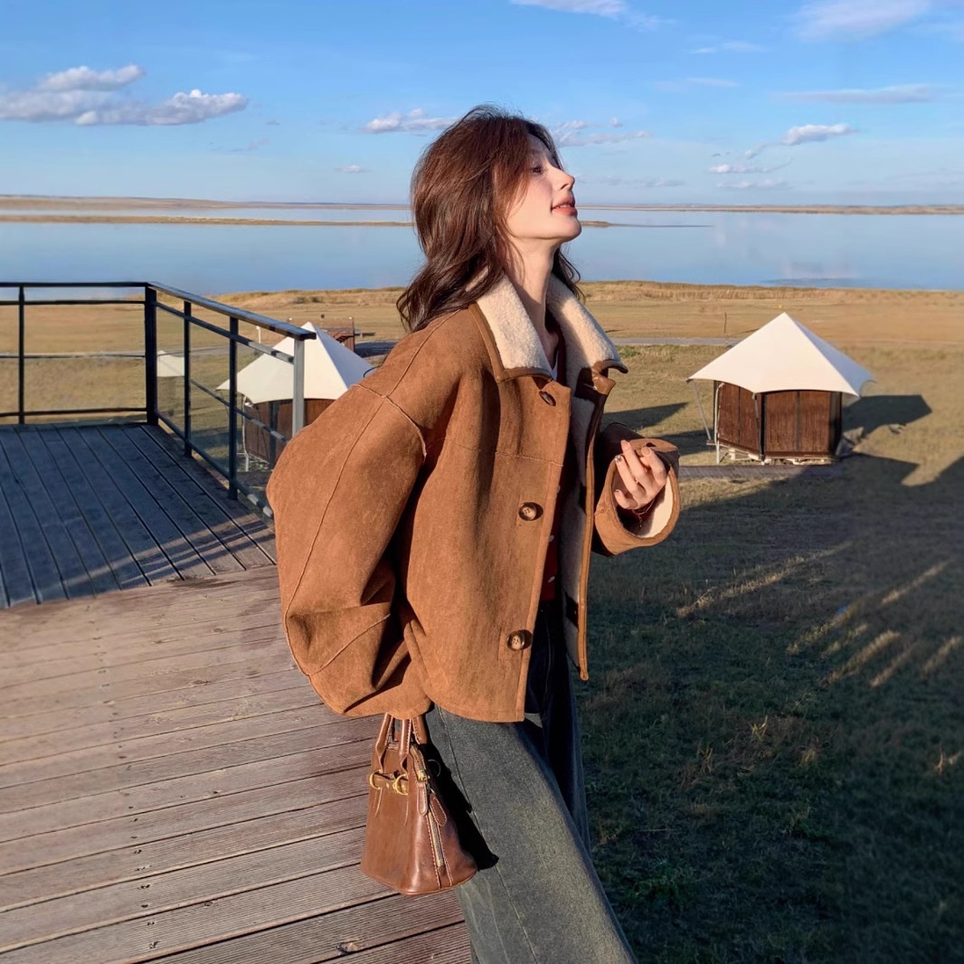 Women's Clothing Women's Reversible Sheepskin Coat Women, Autumn 2025 New Thickened Short Suede Coat For Early Winter_voghion.com