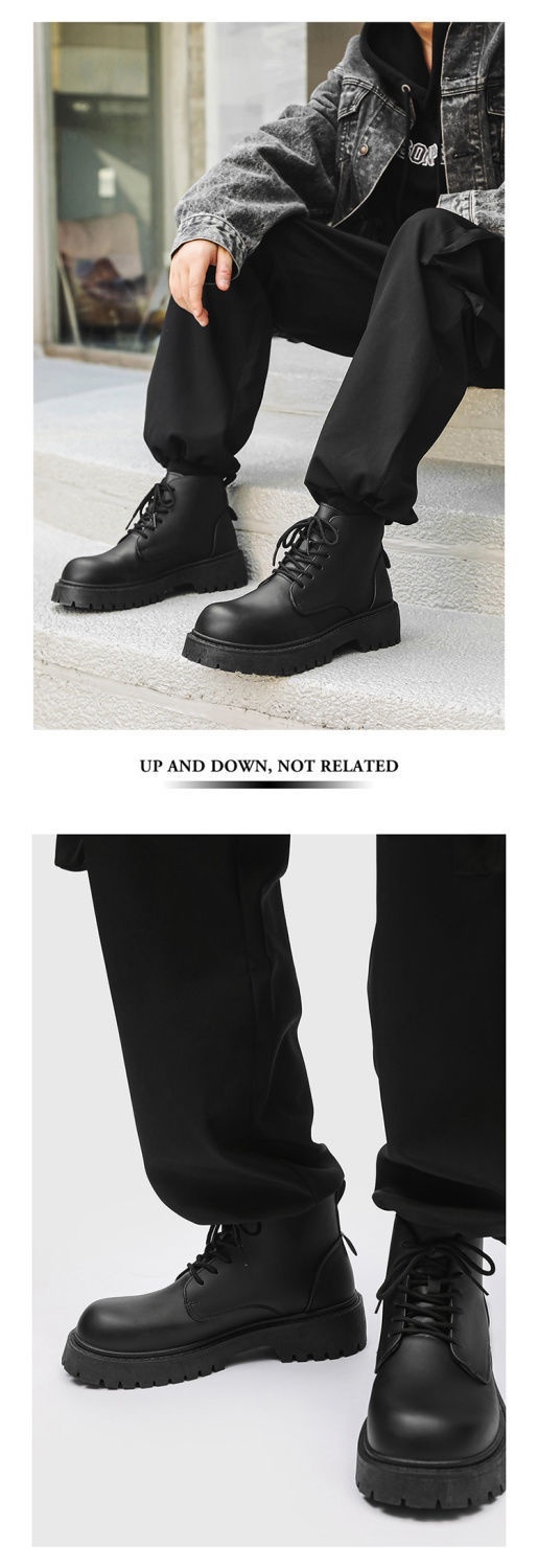 Bottes montantes Derby à gros bout, style britannique et hongkongais, en cuir noir, pour homme, rehaussantes, idéales pour le travail._voghion.com