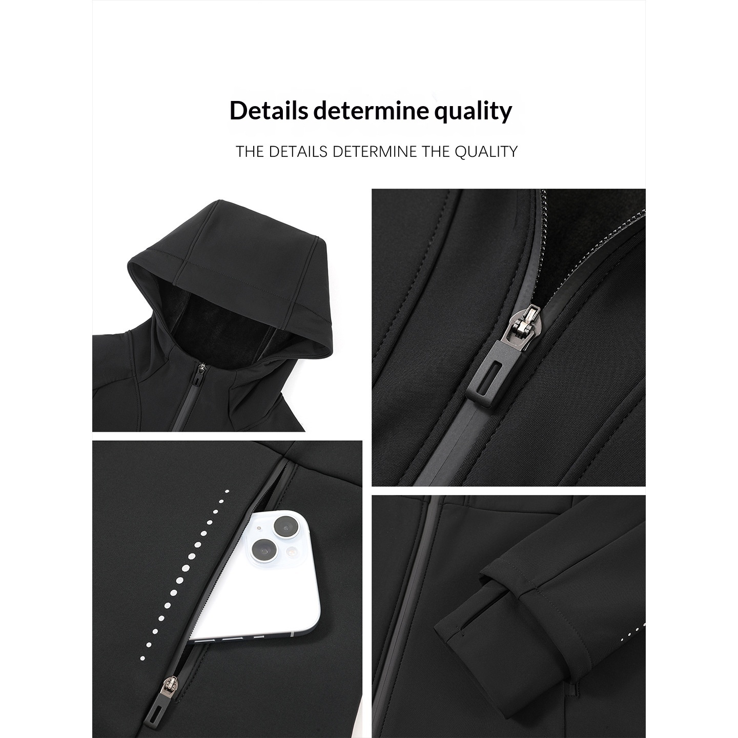 Nouveauté 2025 : Veste softshell noire slim fit pour femme, idéale pour les activités de plein air en début d'automne et d'hiver, avec ceinture cintrée._voghion.com