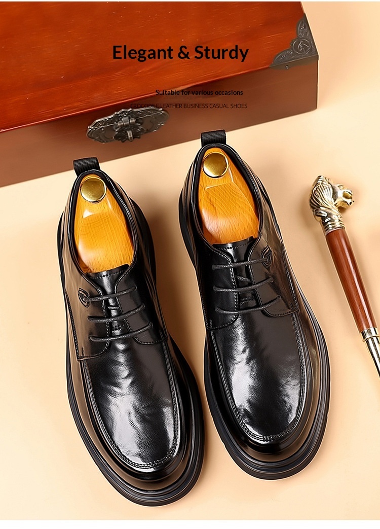 Scarpe da lavoro in pelle lucida con suola morbida WalkPrime, stile britannico, casual, da uomo, primaverili, con lacci_voghion.com