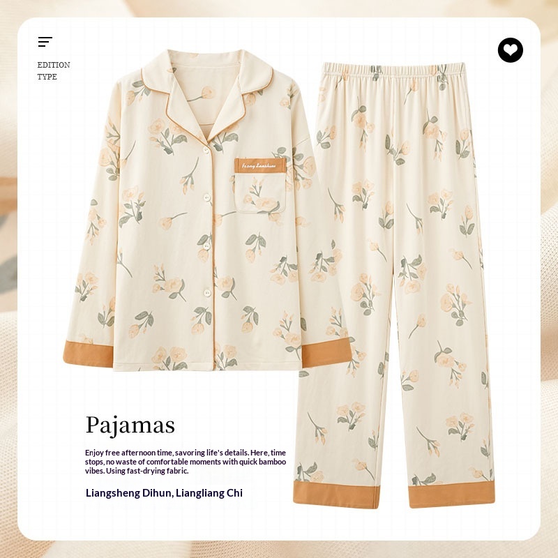 Pigiama da donna ChicShe, primavera e autunno, in puro cotone, con maniche a cardigan e pantaloni lunghi, set casual, ampio, indossabile, un pezzo_voghion.com