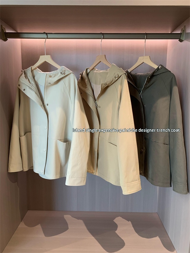 2025 Autumn Women's Clothing Women's Clothing WTHEONE High-Quality Tencel Cotton Oversized Slimming Petite Short Hooded Trench Coat Jacket_voghion.com