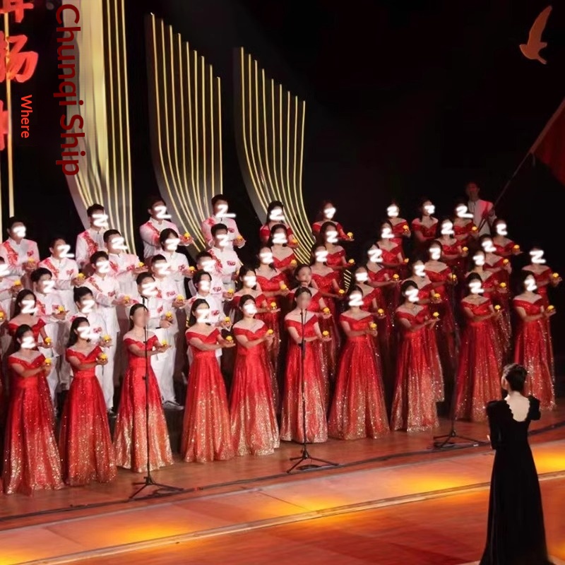 ChicShe ChicShe Performance Kostuum Koor Gastheer Dirigent Outfit Hoogwaardige Elegante Song Stage Rode Avondjurk_voghion.com