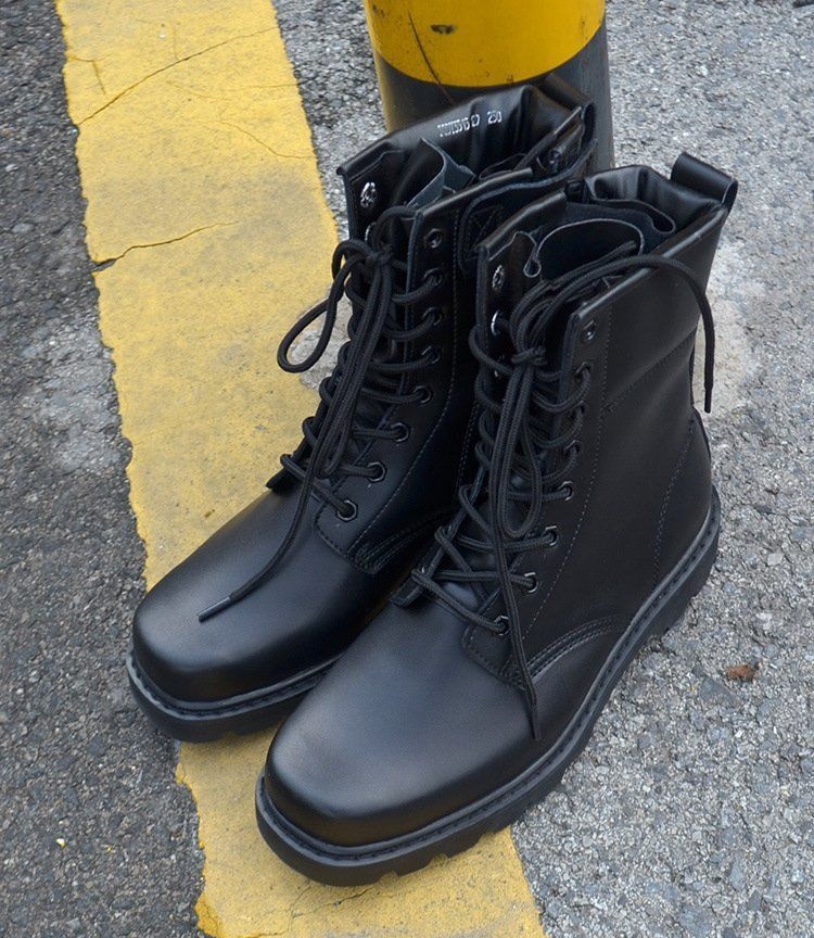 Bottes de travail montantes en cuir de vachette imperméables à embout en acier, respirantes et tactiques, idéales pour l'entraînement au combat en extérieur. Modèle spécial de type Martin._voghion.com