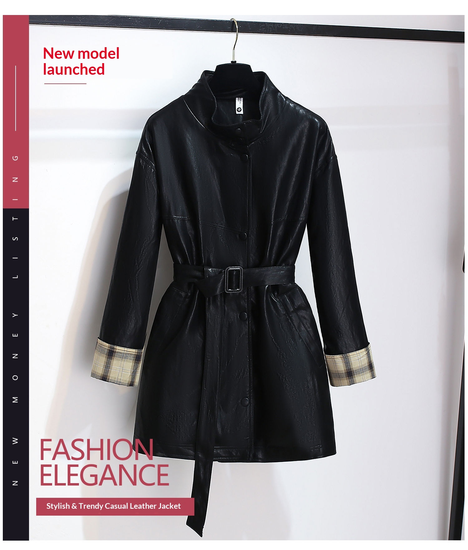 Women's Clothing Women's Clothing Melard Coffee Color Stand Collar PU Leather Trench Coat For Women, Mid-Length, 2025 Early Autumn New, Stylish_voghion.com