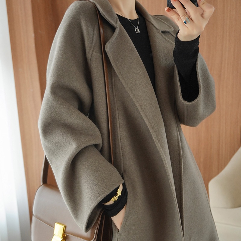 Women's Clothing Double-Sided Cashmere Coat For Women, Mid-Length, Over-The-Knee, Loose Fit, Plus Size Woolen Coat, Autumn Winter_voghion.com