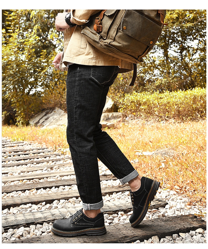 Chaussures de travail d'extérieur WalkPrime en cuir véritable de vachette, transfrontalières européennes et américaines, avec large embout de sécurité, résistantes à l'usure et antidérapantes._voghion.com