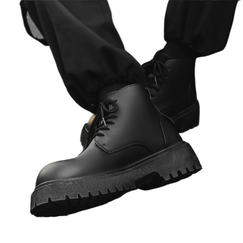 Bottes montantes Derby à gros bout, style britannique et hongkongais, en cuir noir, pour homme, rehaussantes, idéales pour le travail._voghion.com