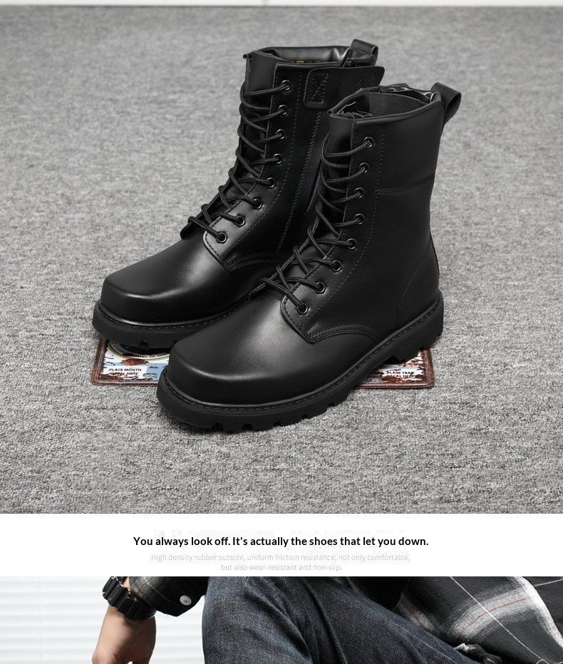 Bottes de travail montantes en cuir de vachette imperméables à embout en acier, respirantes et tactiques, idéales pour l'entraînement au combat en extérieur. Modèle spécial de type Martin._voghion.com