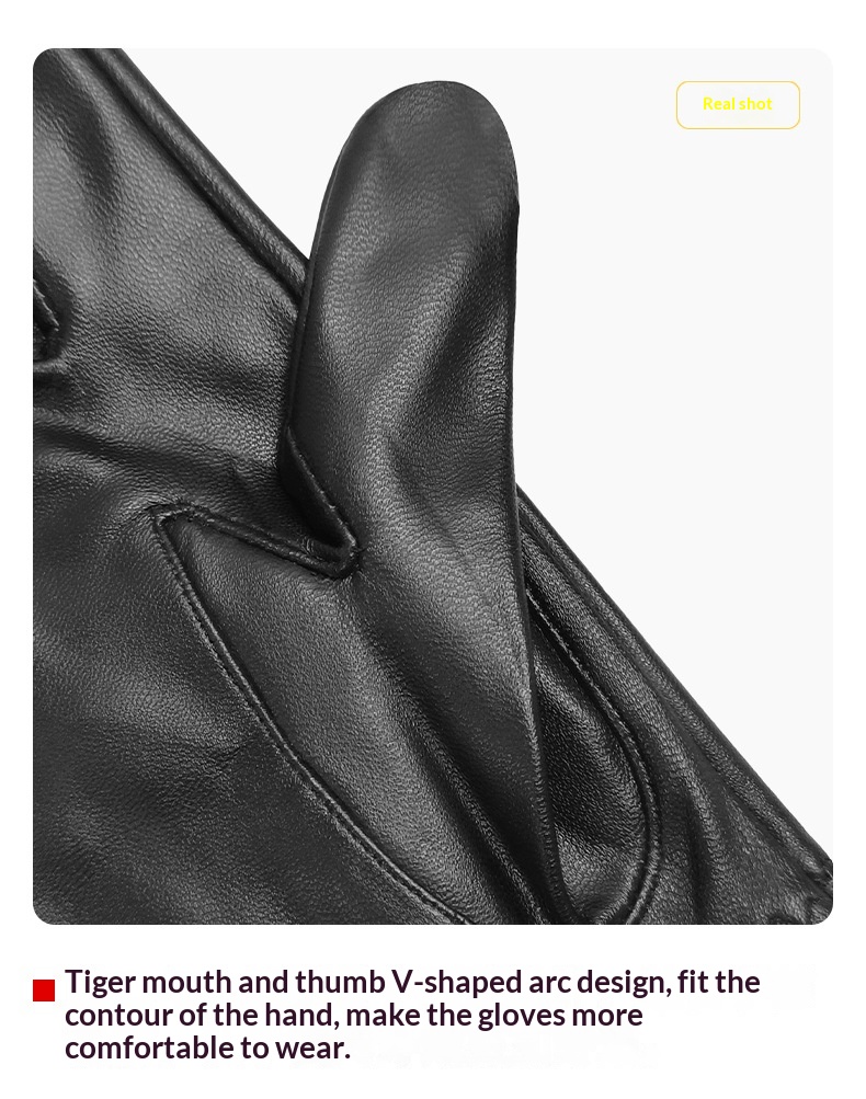 boy Boy Boy Jihua Sheepskin Men Autumn Winter Simple Cycling Warm Leather Windproof Thickened Texture Full Finger Gloves_voghion.com