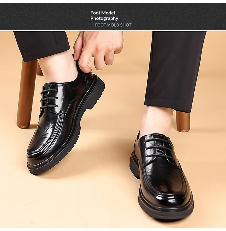 Scarpe da lavoro in pelle lucida con suola morbida WalkPrime, stile britannico, casual, da uomo, primaverili, con lacci_voghion.com