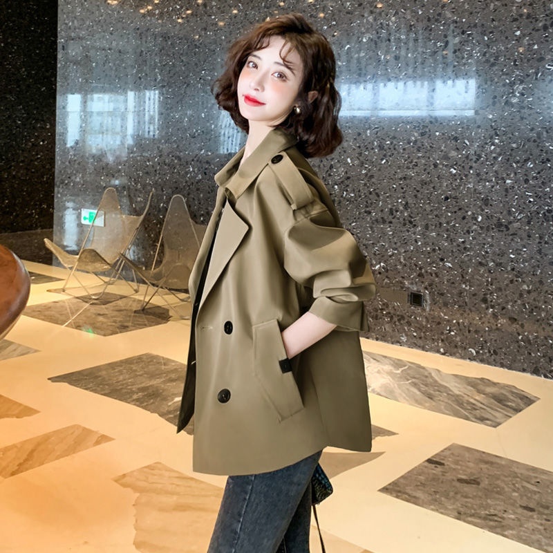 Women's Clothing Elegant Short Trench Coat For Women Korean Style Suit Collar Long Sleeve Top 2024 Spring Autumn New Loose Casual Jacket_voghion.com