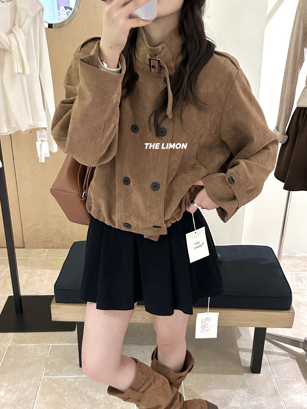 2025 Autumn Women's Clothing The Lemon Green Tea Retro Suede Jacket Coat For Women Stand Collar Short Top_voghion.com