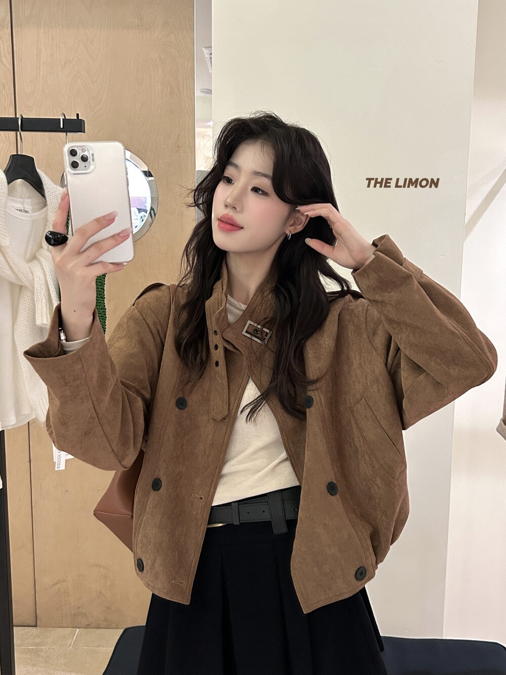 2025 Autumn Women's Clothing The Lemon Green Tea Retro Suede Jacket Coat For Women Stand Collar Short Top_voghion.com