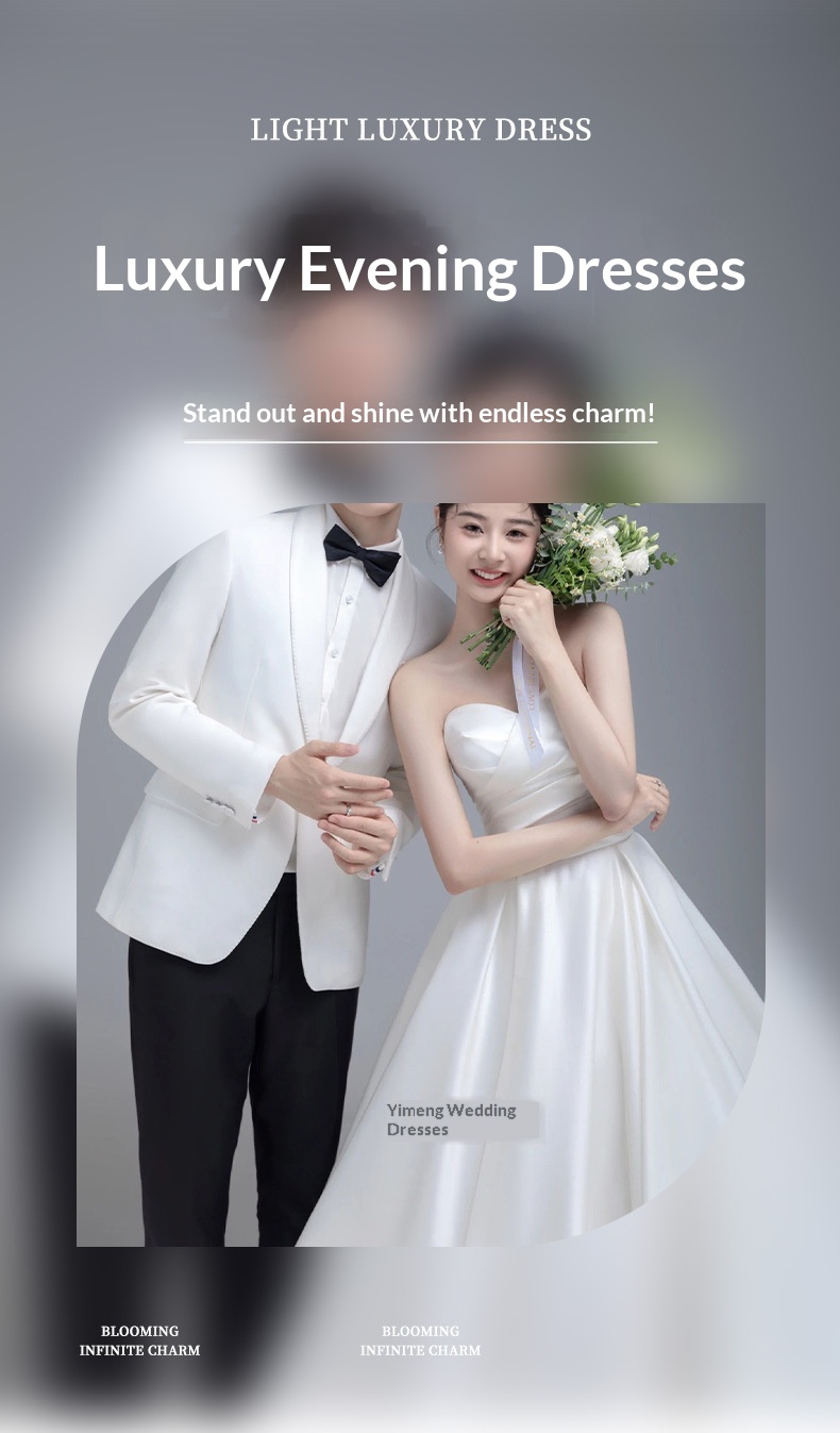 ChicShe ChicShe Franse stijl satijnen trouwjurk, klein, high-end gevoel, petite strapless bruidsjurk, lichte receptiejurk_voghion.com