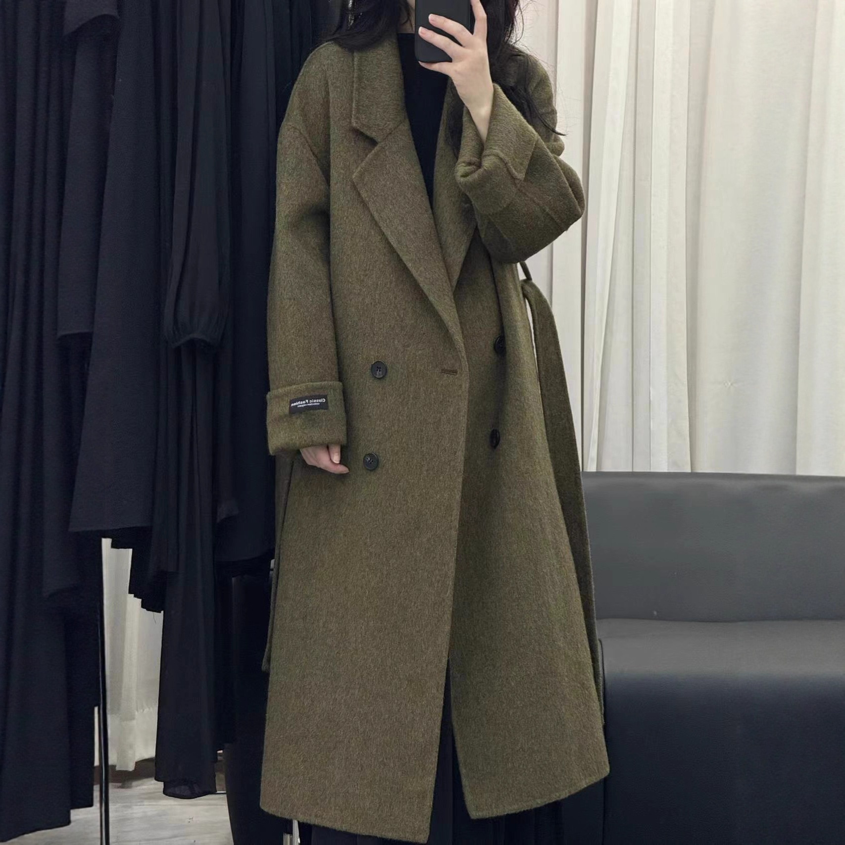 Globelle Herfst/Winter 2025 Dameskleding: Afslankende Puyuan Dubbelzijdige Wollen Jas voor Dames, Extra Lange Koreaanse Stijl Dubbelbreasted Losse Pasvorm_voghion.com