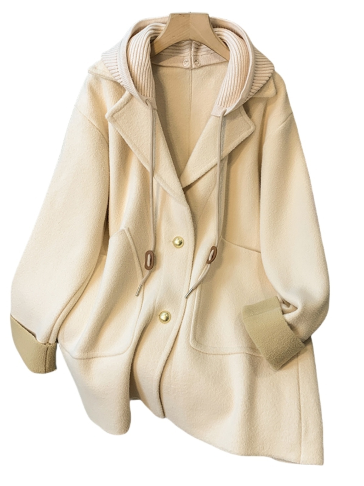 2025 Women's Clothing Women's Mid-Length Hooded Coat, Thickened Spring And Autumn, Size, High-End Elegant Wool Overcoat For Plus Size_voghion.com