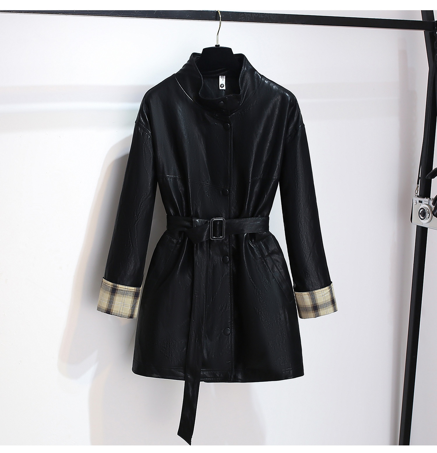 Women's Clothing Women's Clothing Melard Coffee Color Stand Collar PU Leather Trench Coat For Women, Mid-Length, 2025 Early Autumn New, Stylish_voghion.com