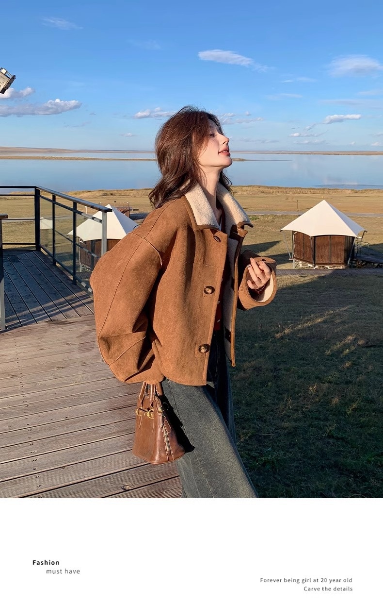 Women's Clothing Women's Reversible Sheepskin Coat Women, Autumn 2025 New Thickened Short Suede Coat For Early Winter_voghion.com