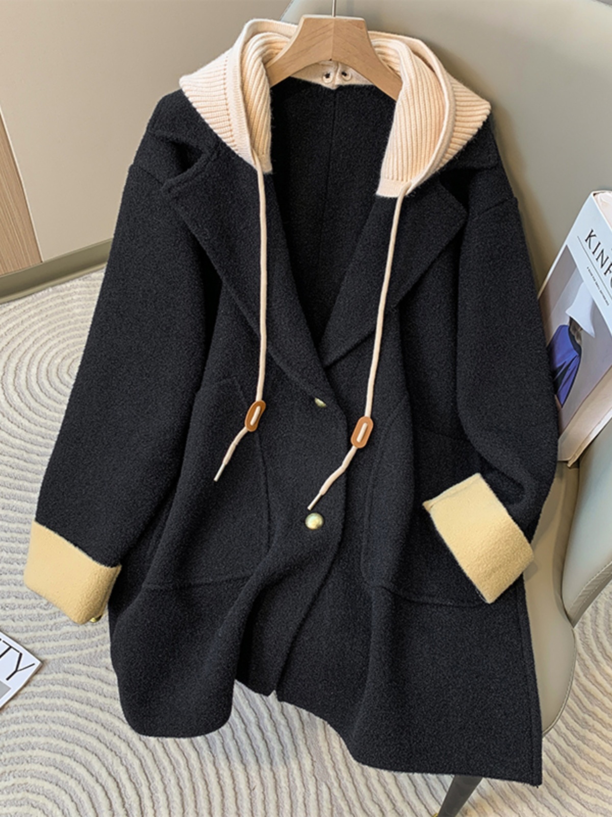 2025 Women's Clothing Women's Mid-Length Hooded Coat, Thickened Spring And Autumn, Size, High-End Elegant Wool Overcoat For Plus Size_voghion.com