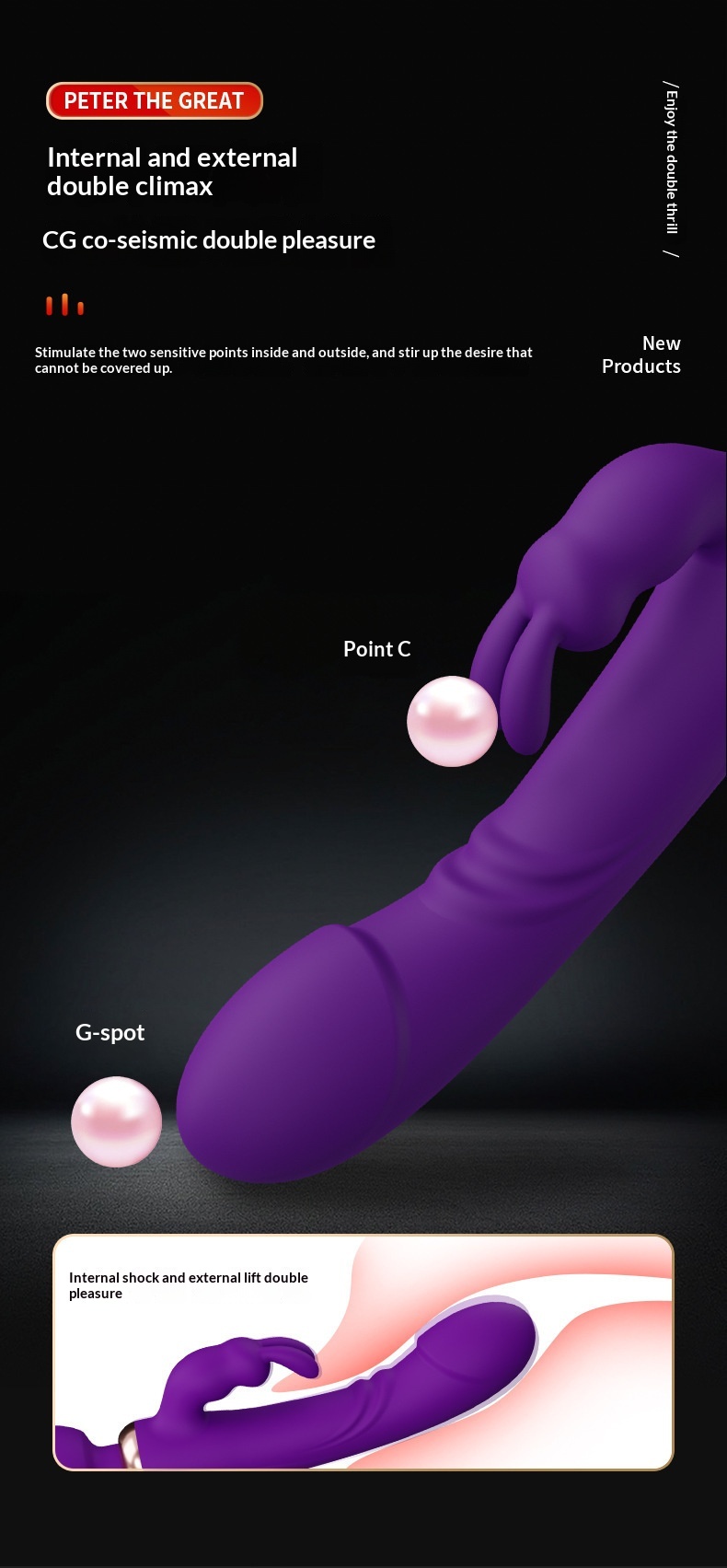 Eros Lab CBaby Peter Vibratore a tre teste con orecchie di coniglio, vibratore a due teste a 3 punti, masturbatore femminile, giocattolo per adulti con punto G e clitoride_voghion.com