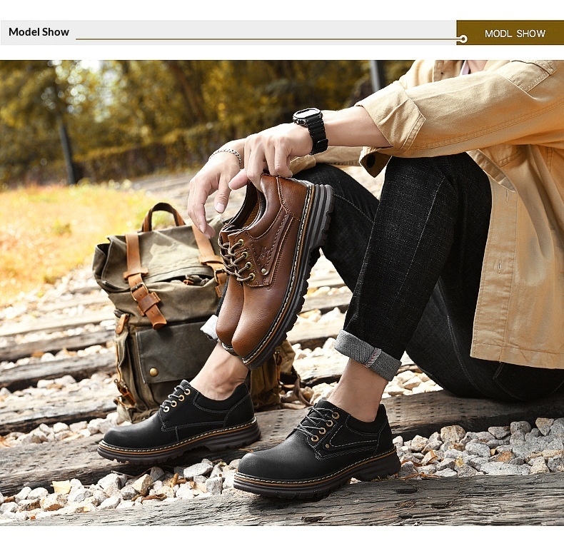 Chaussures de travail d'extérieur WalkPrime en cuir véritable de vachette, transfrontalières européennes et américaines, avec large embout de sécurité, résistantes à l'usure et antidérapantes._voghion.com