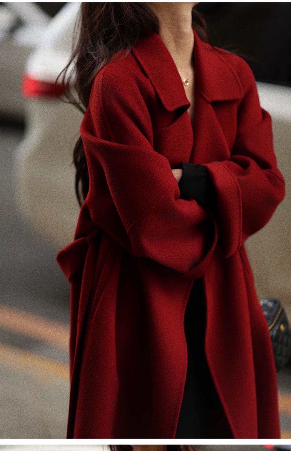 Women's Clothing Double-Sided For Women, Autumn And Winter 2025, Petite Cashmere Long Red Lace-Up 100% Wool Coat_voghion.com