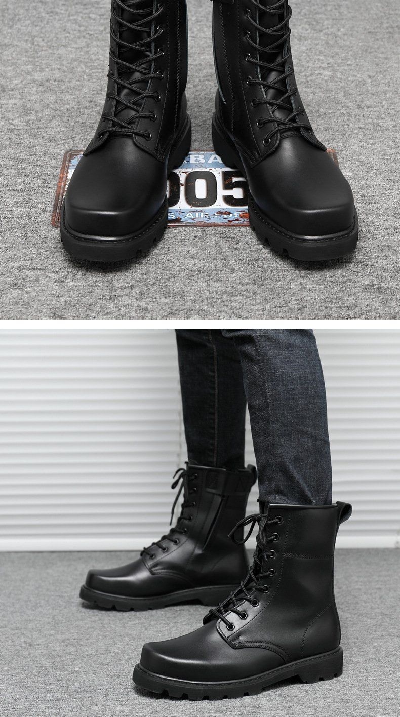 Bottes de travail montantes en cuir de vachette imperméables à embout en acier, respirantes et tactiques, idéales pour l'entraînement au combat en extérieur. Modèle spécial de type Martin._voghion.com