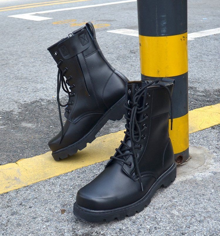 Bottes de travail montantes en cuir de vachette imperméables à embout en acier, respirantes et tactiques, idéales pour l'entraînement au combat en extérieur. Modèle spécial de type Martin._voghion.com