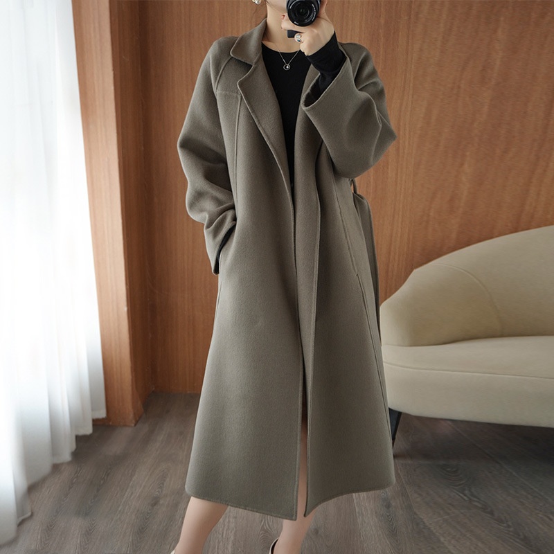 Women's Clothing Double-Sided Cashmere Coat For Women, Mid-Length, Over-The-Knee, Loose Fit, Plus Size Woolen Coat, Autumn Winter_voghion.com