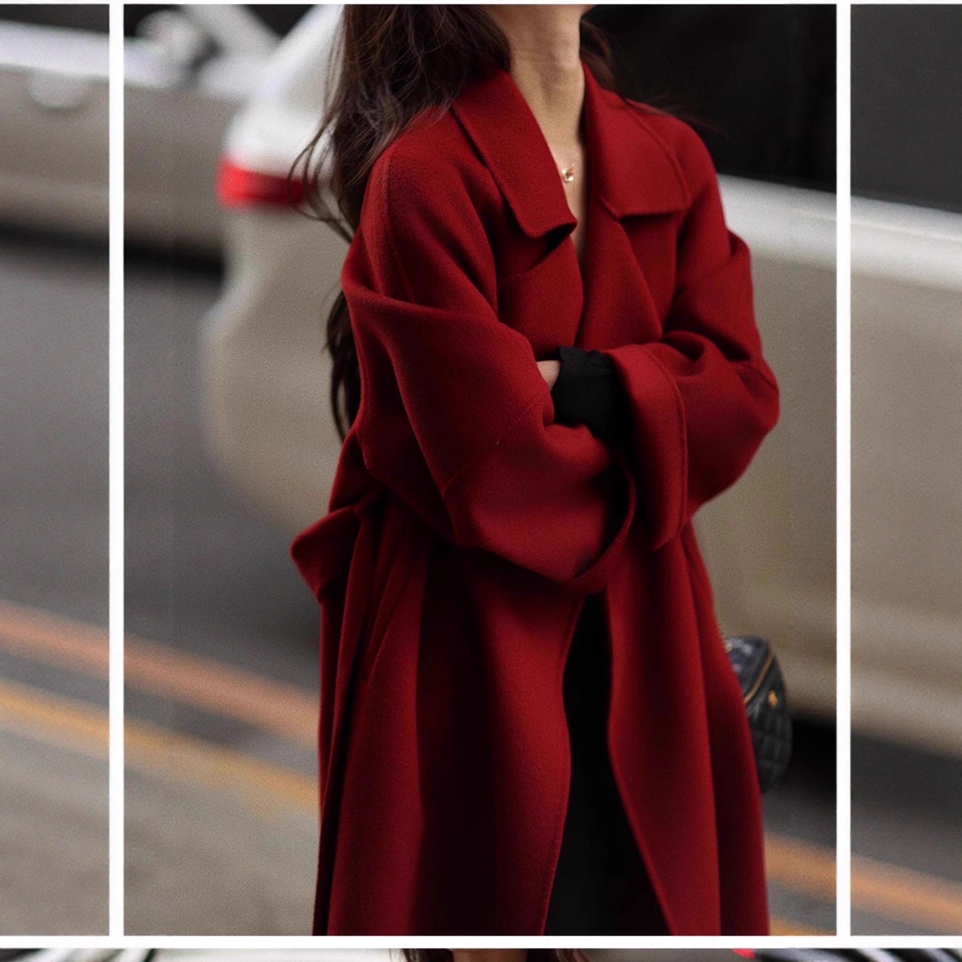 Women's Clothing Double-Sided For Women, Autumn And Winter 2025, Petite Cashmere Long Red Lace-Up 100% Wool Coat_voghion.com
