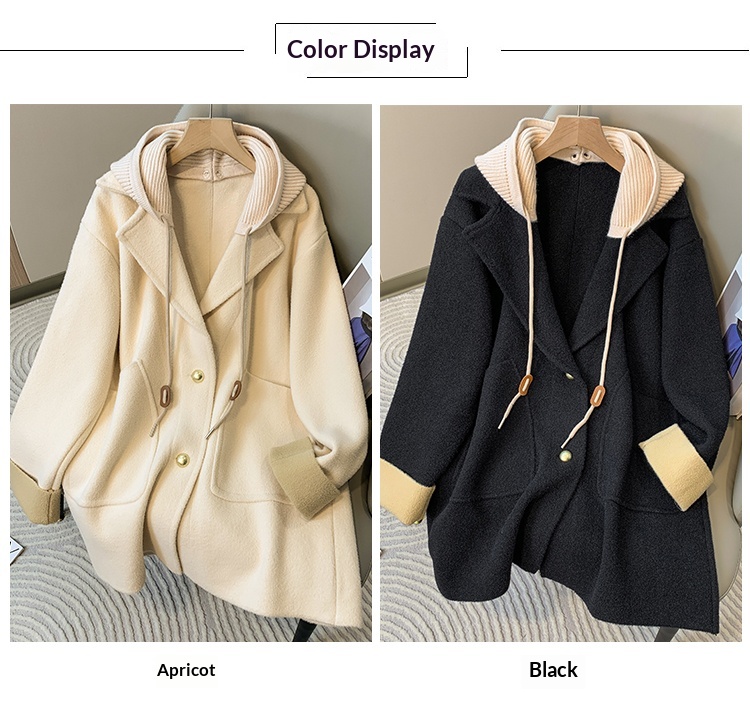 2025 Women's Clothing Women's Mid-Length Hooded Coat, Thickened Spring And Autumn, Size, High-End Elegant Wool Overcoat For Plus Size_voghion.com