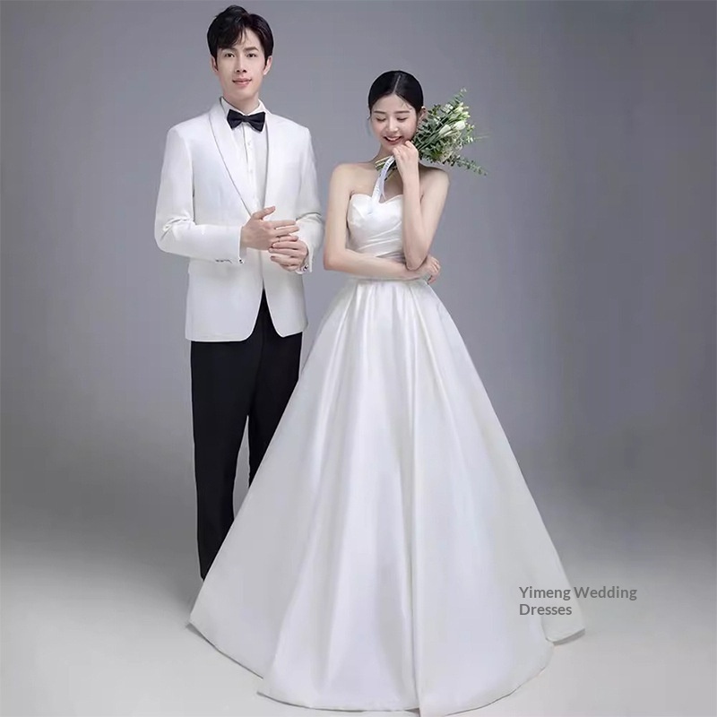 ChicShe ChicShe Franse stijl satijnen trouwjurk, klein, high-end gevoel, petite strapless bruidsjurk, lichte receptiejurk_voghion.com