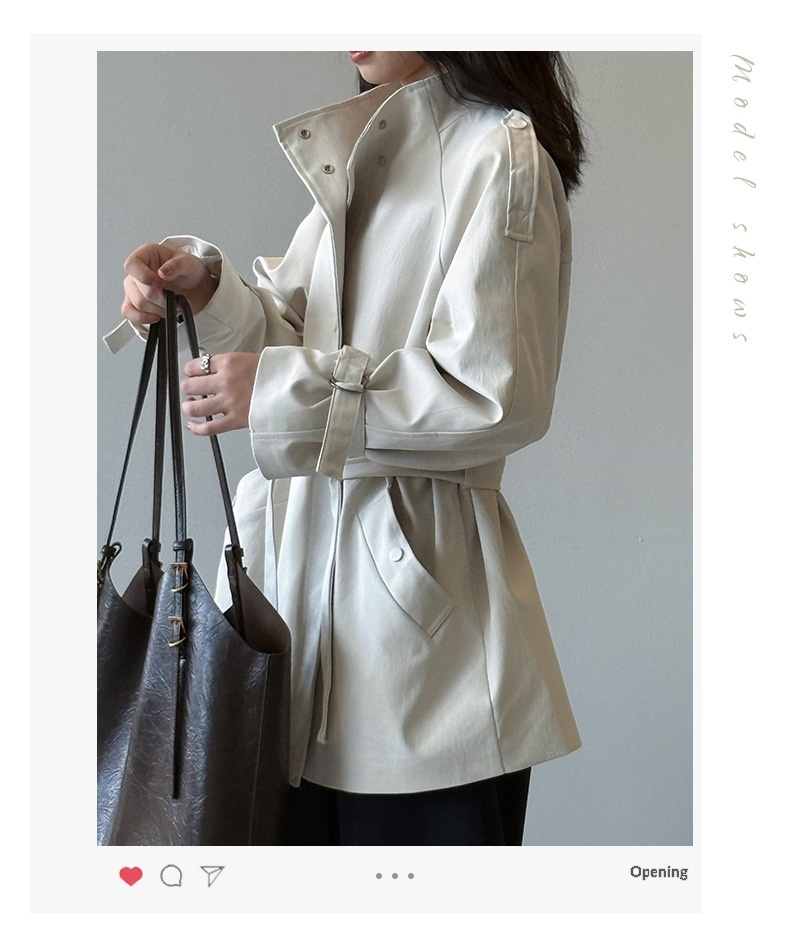 Women's Clothing Women's Clothing Yanshuang British Style Stand Collar Trench Women, Loose Casual Tie Waist Short Coat For Autumn 82585_voghion.com