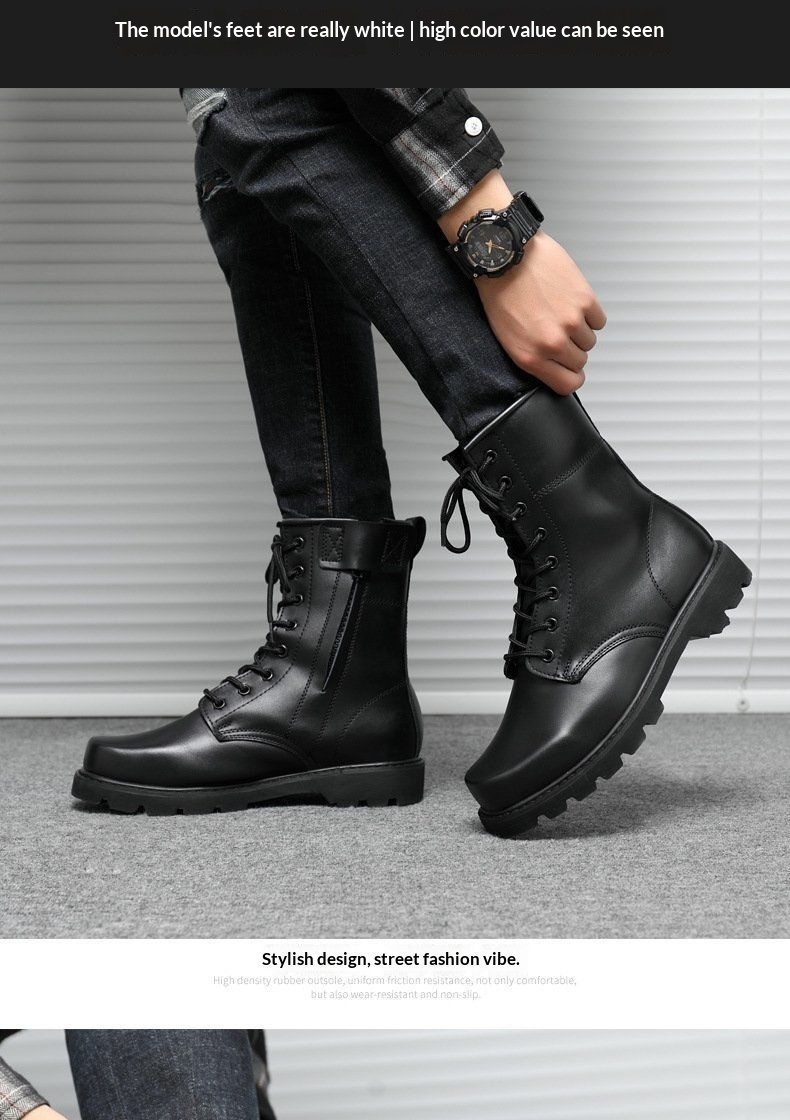 Bottes de travail montantes en cuir de vachette imperméables à embout en acier, respirantes et tactiques, idéales pour l'entraînement au combat en extérieur. Modèle spécial de type Martin._voghion.com