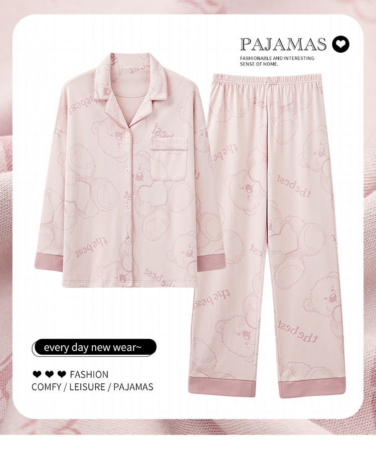 Pigiama da donna ChicShe, primavera e autunno, in puro cotone, con maniche a cardigan e pantaloni lunghi, set casual, ampio, indossabile, un pezzo_voghion.com