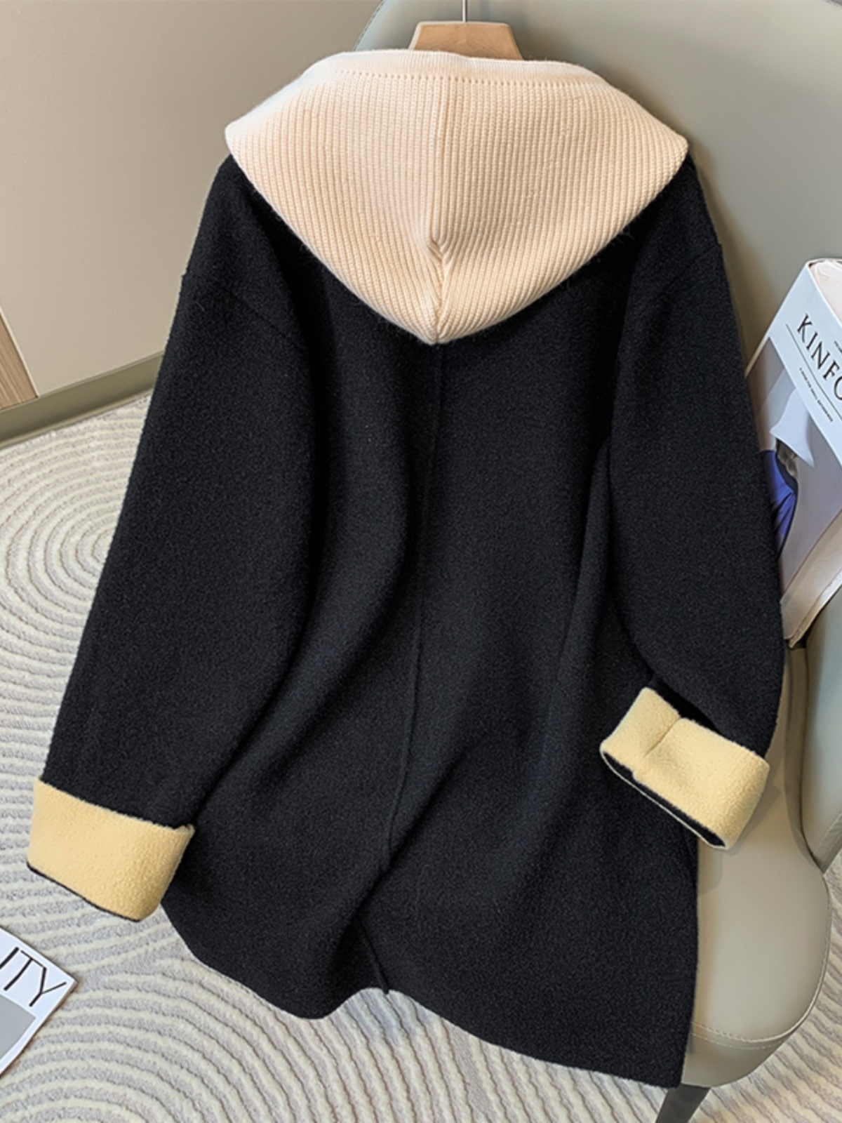 2025 Women's Clothing Women's Mid-Length Hooded Coat, Thickened Spring And Autumn, Size, High-End Elegant Wool Overcoat For Plus Size_voghion.com