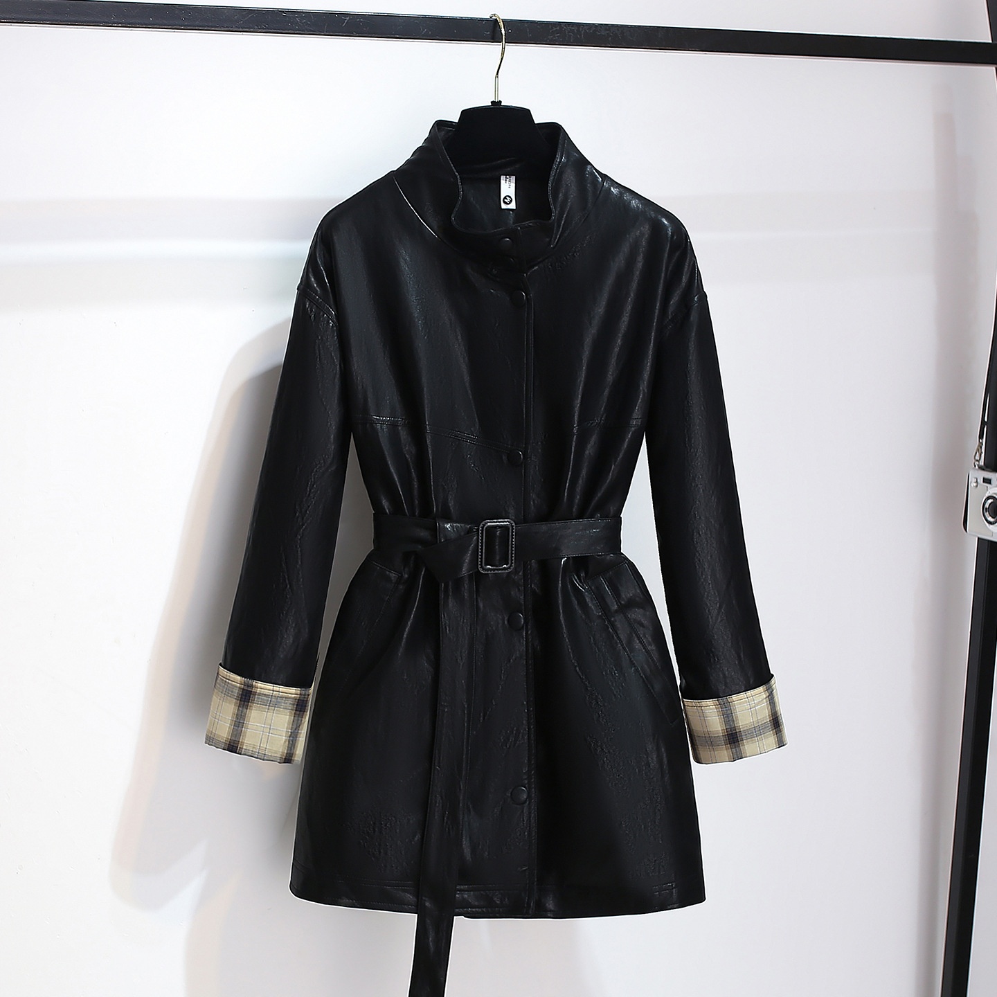 Women's Clothing Women's Clothing Melard Coffee Color Stand Collar PU Leather Trench Coat For Women, Mid-Length, 2025 Early Autumn New, Stylish_voghion.com