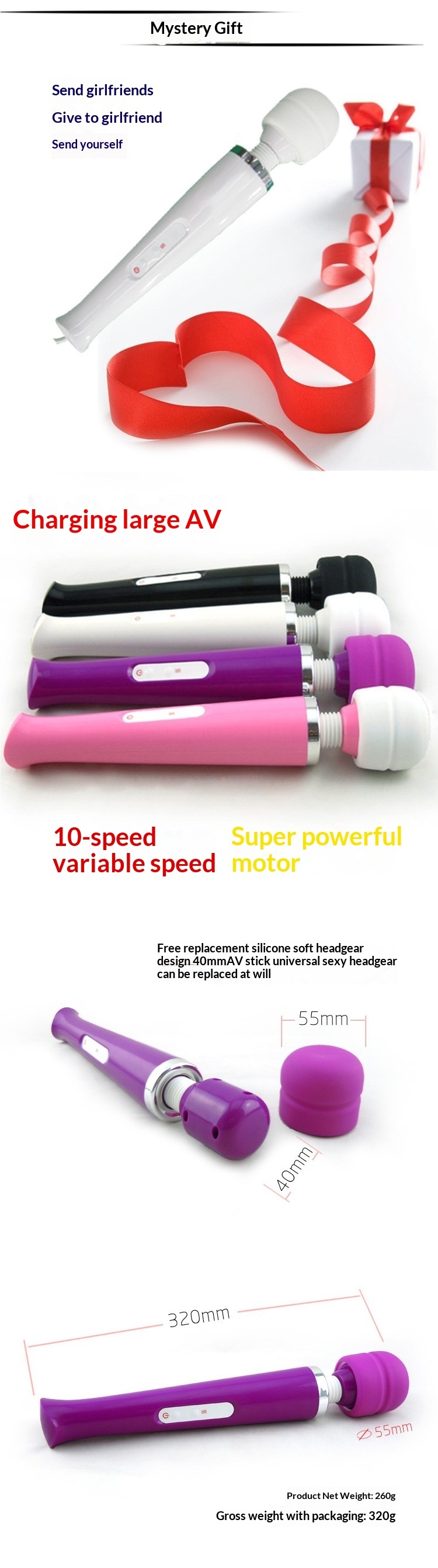 Eros Lab Amerikanischer Stil Direktstecker 220V Wiederaufladbarer Vibrator mit starker Vibration für Erwachsene, großer Kopf, AV-Stab für den privaten Gebrauch_voghion.com