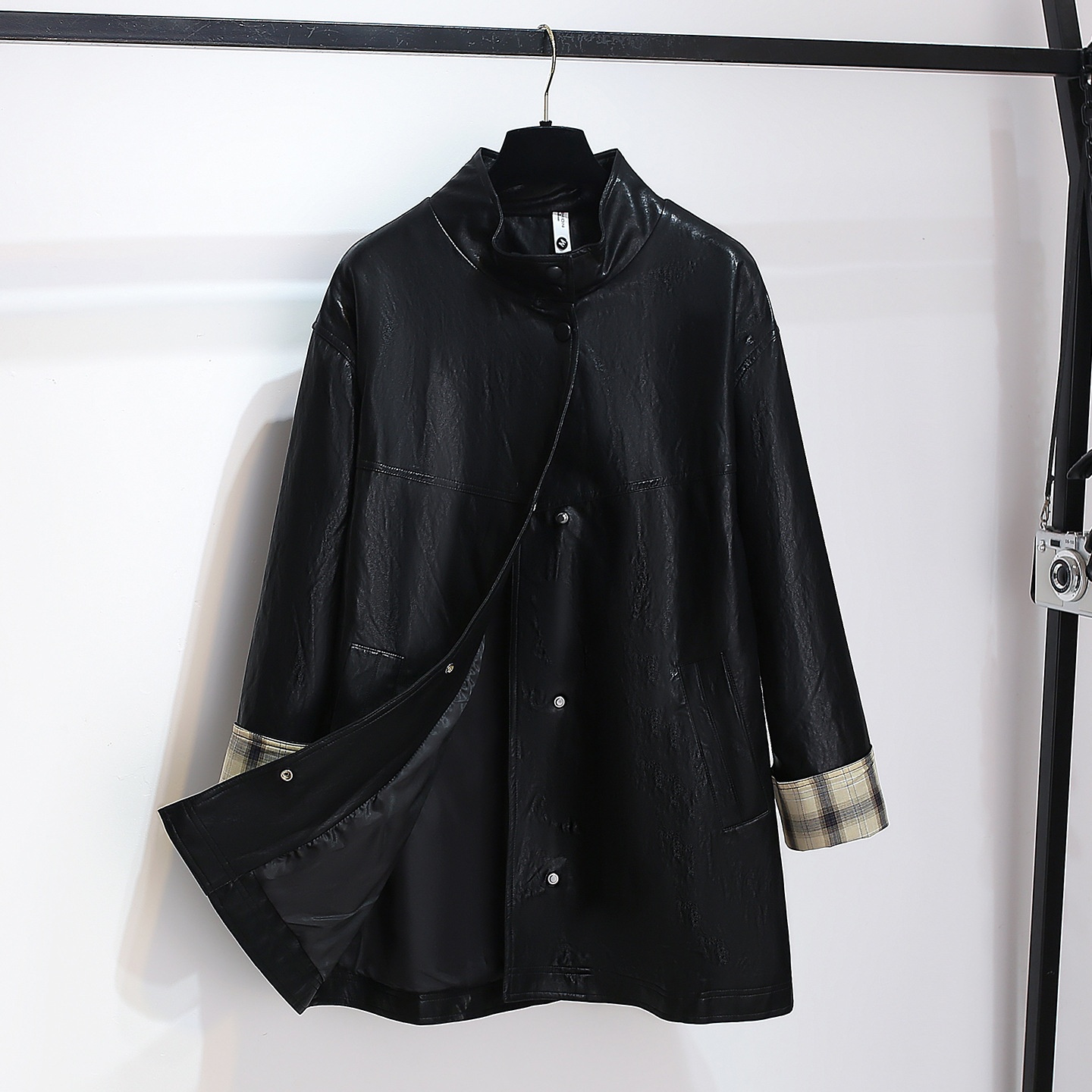 Women's Clothing Women's Clothing Melard Coffee Color Stand Collar PU Leather Trench Coat For Women, Mid-Length, 2025 Early Autumn New, Stylish_voghion.com