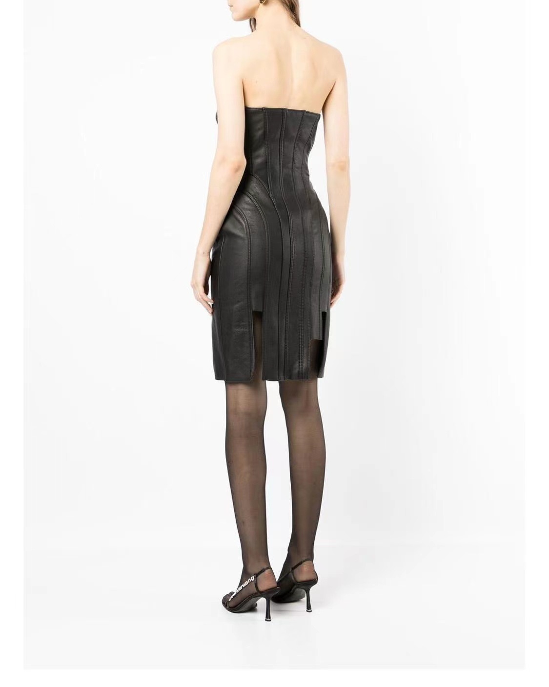 ChicShe ChicShe Haut tube noir moulant en cuir PU pour femme, style européen et américain, robe de soirée élégante et fuselée, best-seller_voghion.com