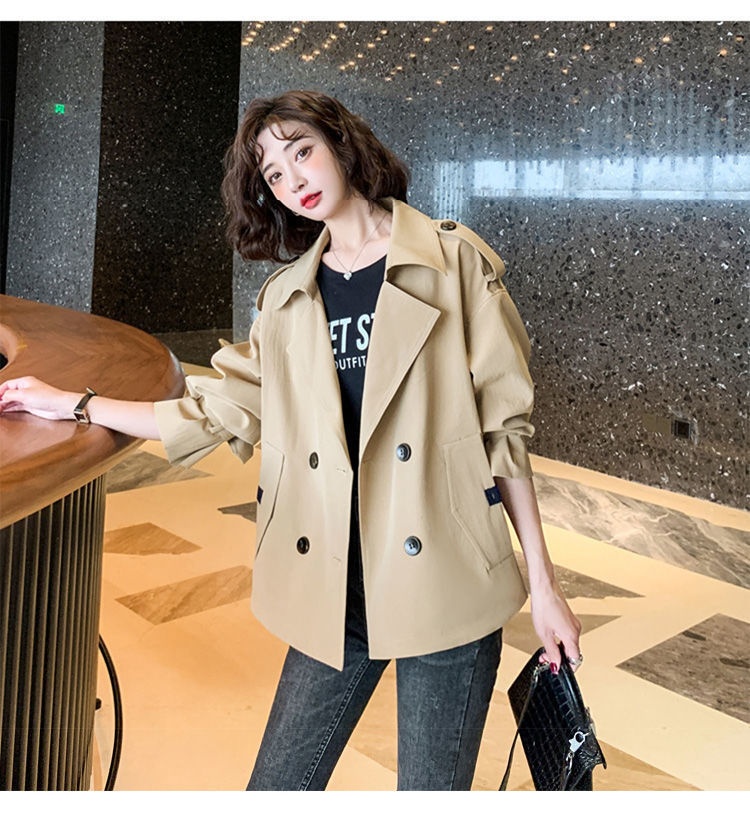 Women's Clothing Elegant Short Trench Coat For Women Korean Style Suit Collar Long Sleeve Top 2024 Spring Autumn New Loose Casual Jacket_voghion.com