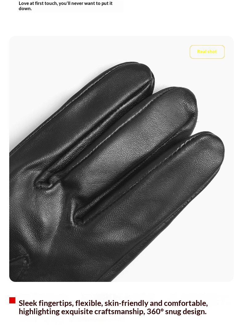 boy Boy Boy Jihua Sheepskin Men Autumn Winter Simple Cycling Warm Leather Windproof Thickened Texture Full Finger Gloves_voghion.com